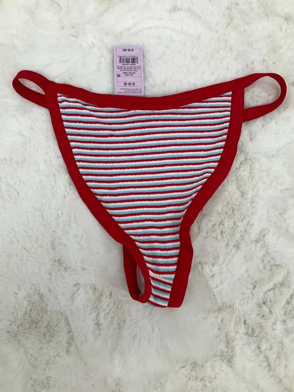 Wild Fable SMALL Red Striped Bikini Bottom Low Rise High Leg Cheeky NEW